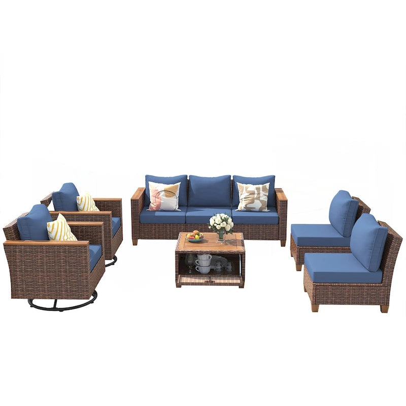 Ensemble de mobilier de patio en osier 8 pièces