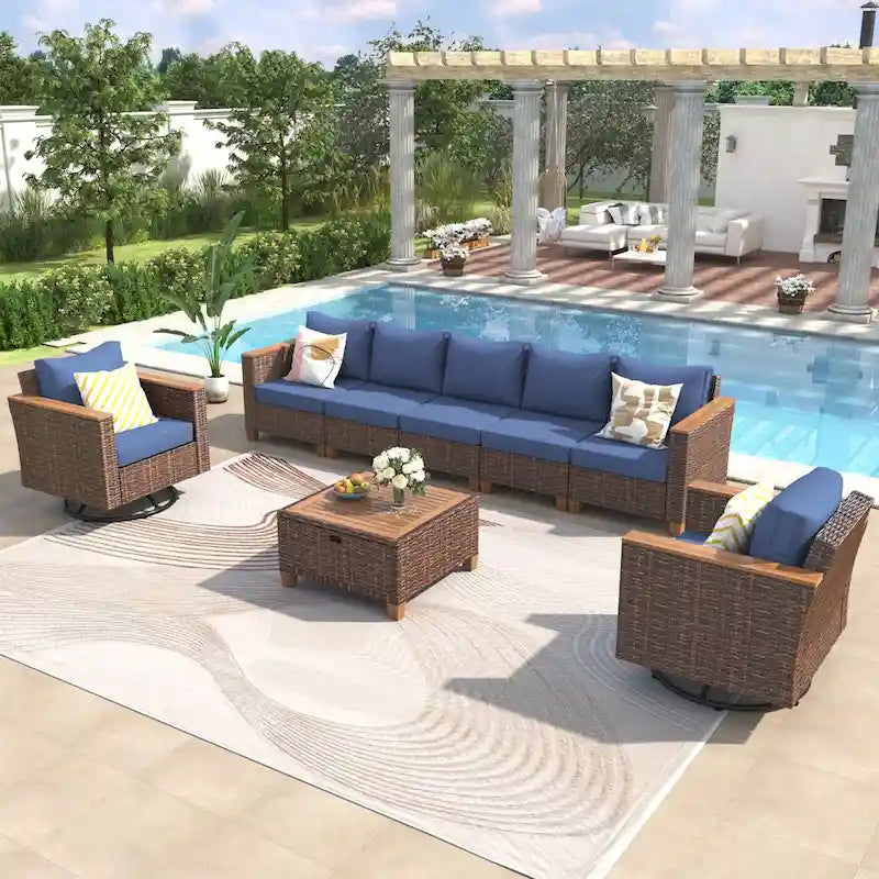 Ensemble de mobilier de patio en osier 8 pièces