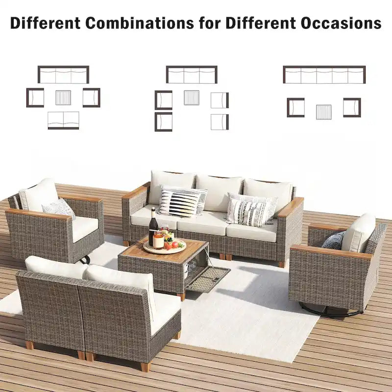 Ensemble de mobilier de patio en osier 8 pièces