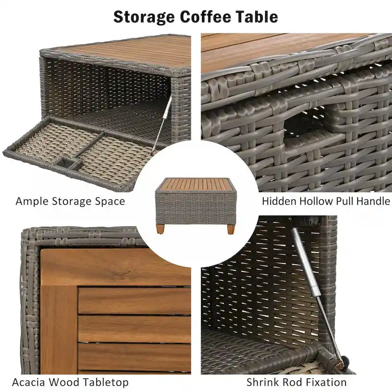 Ensemble de mobilier de patio en osier 8 pièces