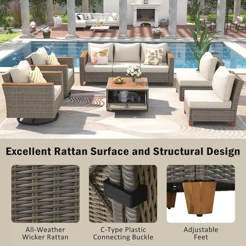 Ensemble de mobilier de patio en osier 8 pièces