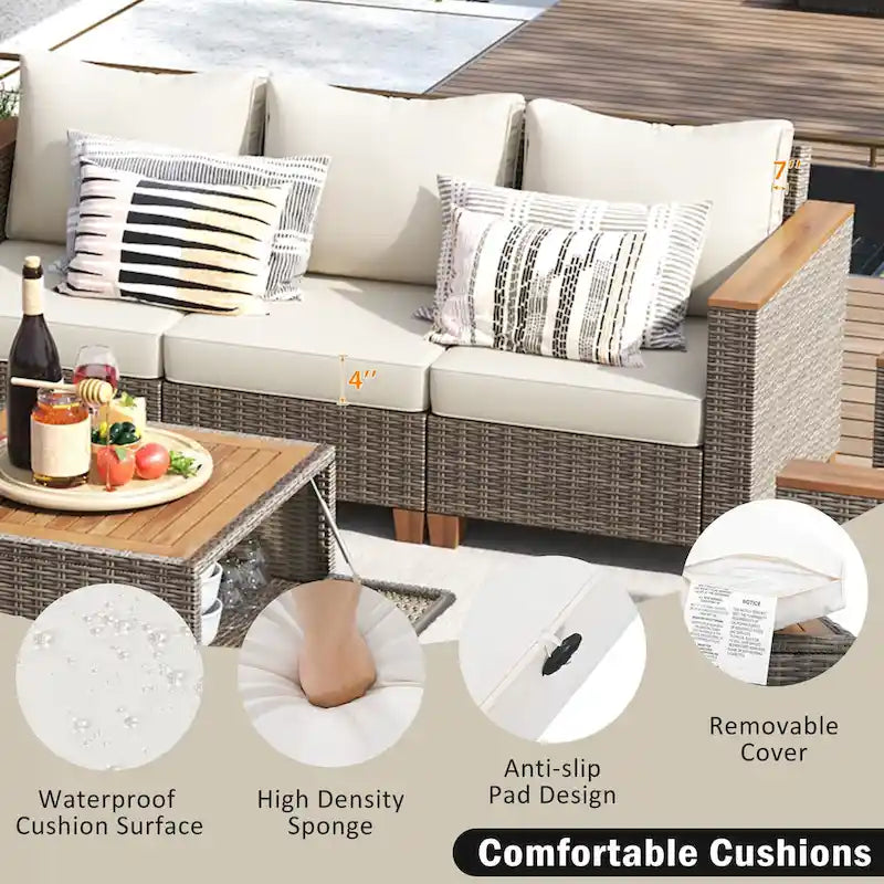 Ensemble de mobilier de patio en osier 8 pièces
