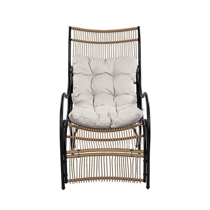 Roomfitters Ensemble de mobilier de patio en osier 3 pièces avec chaise longue, pouf et coussins pour jardin ou terrasse