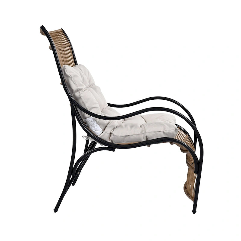 Roomfitters Ensemble de mobilier de patio en osier 3 pièces avec chaise longue, pouf et coussins pour jardin ou terrasse