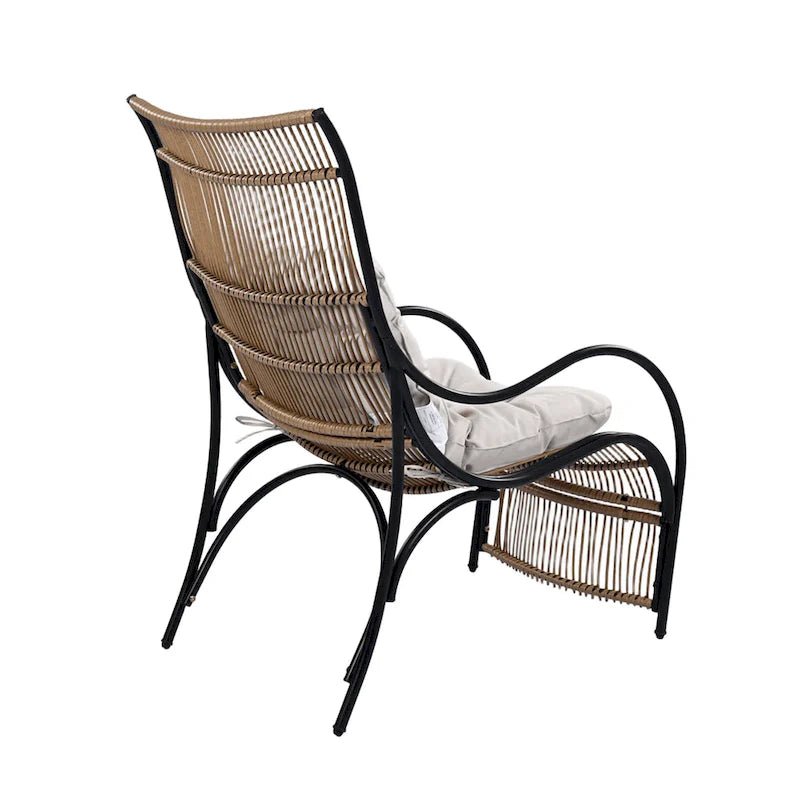 Roomfitters Ensemble de mobilier de patio en osier 3 pièces avec chaise longue, pouf et coussins pour jardin ou terrasse