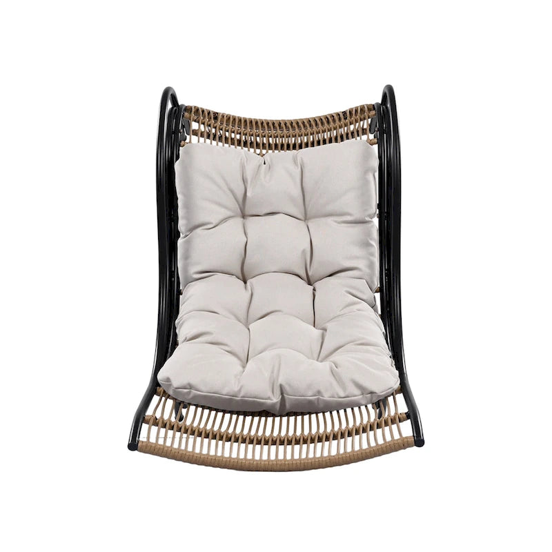 Roomfitters Ensemble de mobilier de patio en osier 3 pièces avec chaise longue, pouf et coussins pour jardin ou terrasse