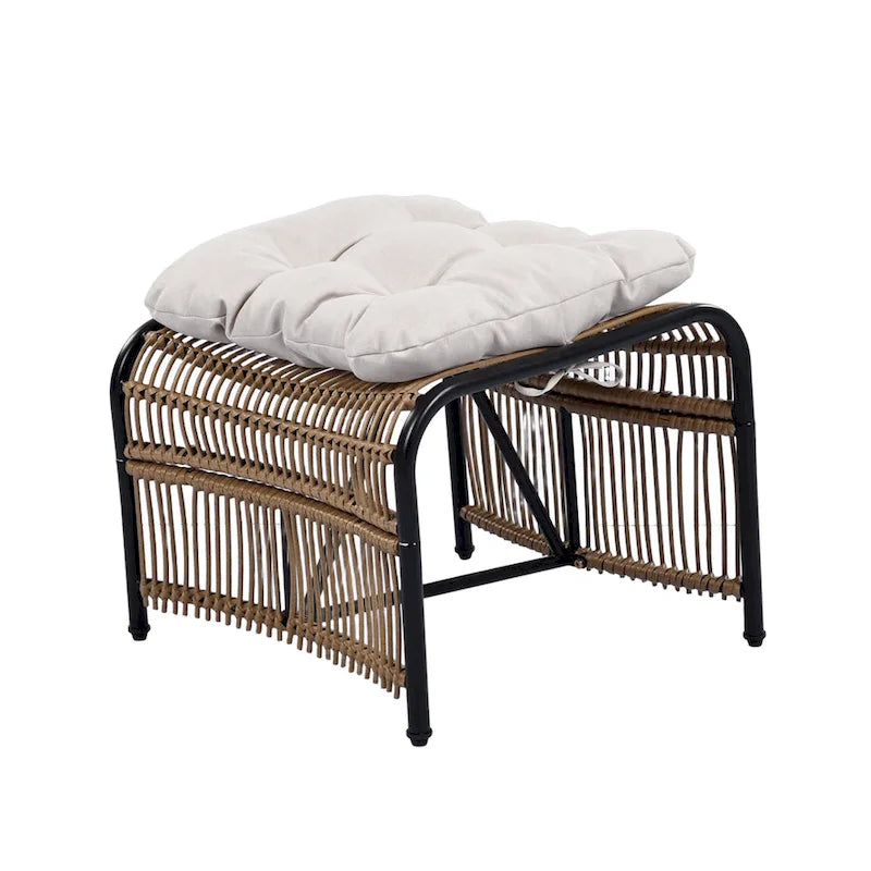 Roomfitters Ensemble de mobilier de patio en osier 3 pièces avec chaise longue, pouf et coussins pour jardin ou terrasse