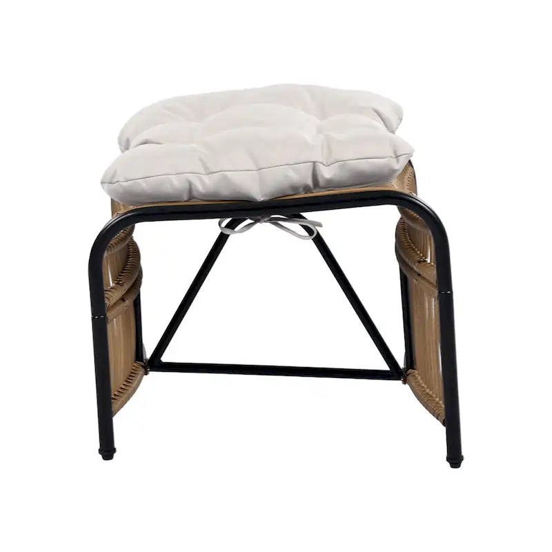 Roomfitters Ensemble de mobilier de patio en osier 3 pièces avec chaise longue, pouf et coussins pour jardin ou terrasse