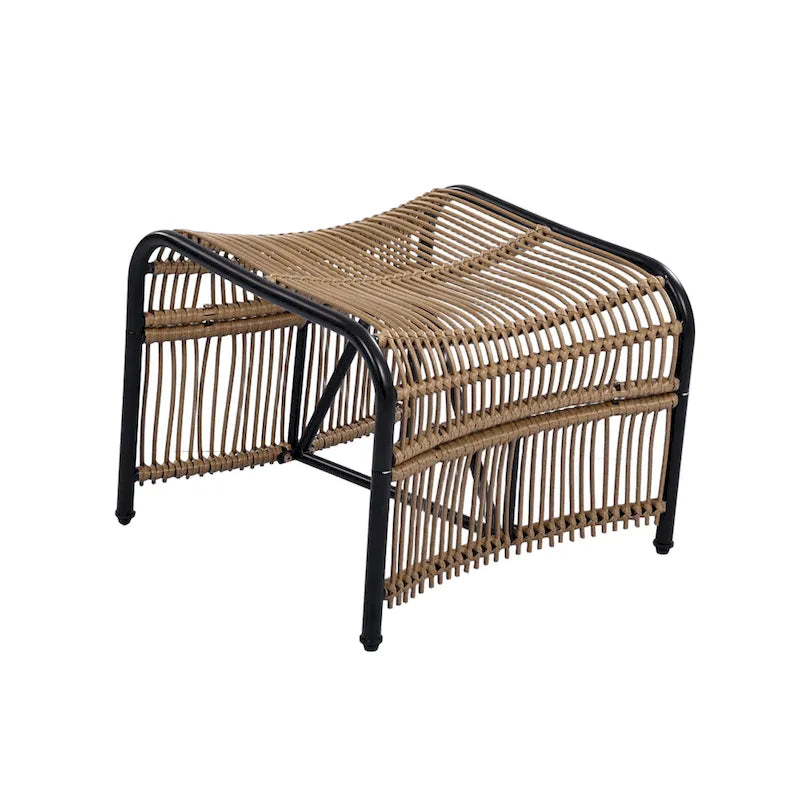 Roomfitters Ensemble de mobilier de patio en osier 3 pièces avec chaise longue, pouf et coussins pour jardin ou terrasse