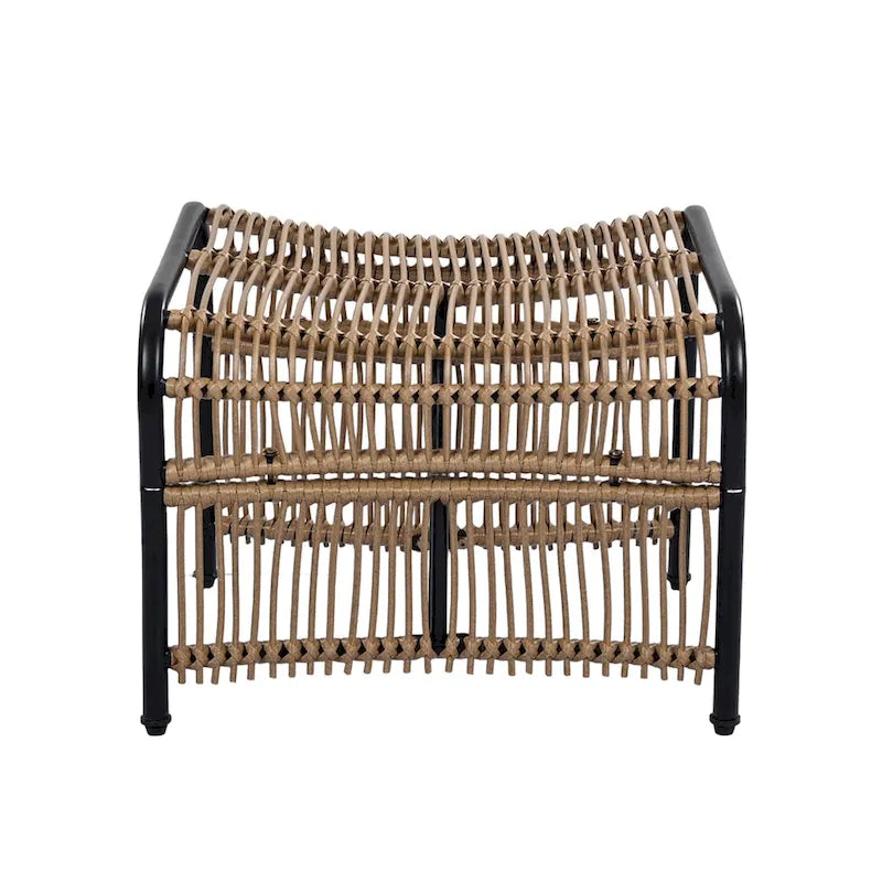 Roomfitters Ensemble de mobilier de patio en osier 3 pièces avec chaise longue, pouf et coussins pour jardin ou terrasse