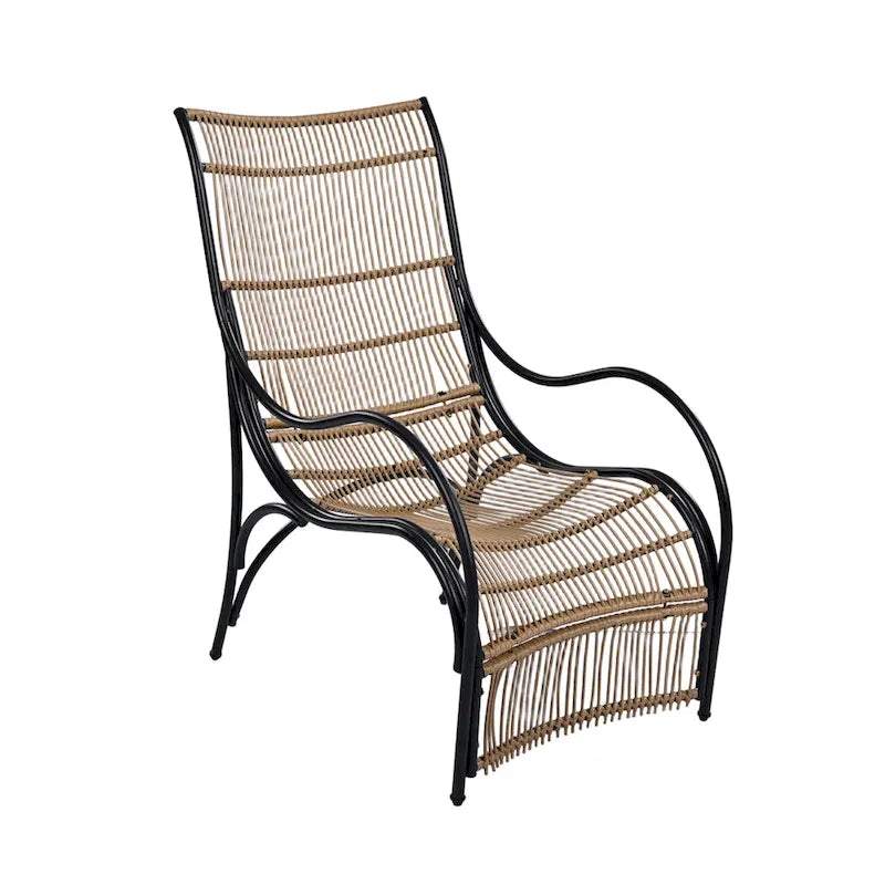 Roomfitters Ensemble de mobilier de patio en osier 3 pièces avec chaise longue, pouf et coussins pour jardin ou terrasse