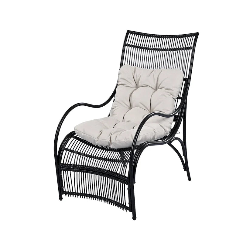 Roomfitters Ensemble de mobilier de patio en osier 3 pièces avec chaise longue, pouf et coussins pour jardin ou terrasse