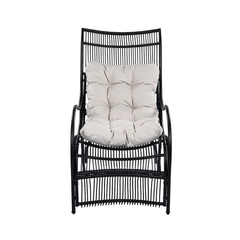 Roomfitters Ensemble de mobilier de patio en osier 3 pièces avec chaise longue, pouf et coussins pour jardin ou terrasse