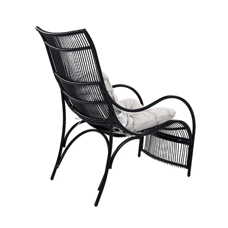 Roomfitters Ensemble de mobilier de patio en osier 3 pièces avec chaise longue, pouf et coussins pour jardin ou terrasse