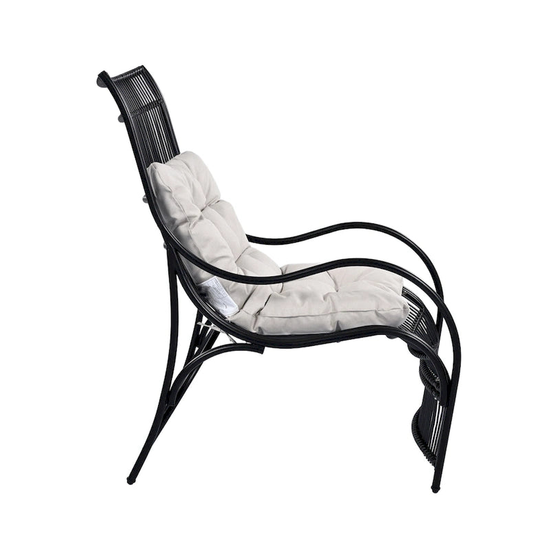 Roomfitters Ensemble de mobilier de patio en osier 3 pièces avec chaise longue, pouf et coussins pour jardin ou terrasse