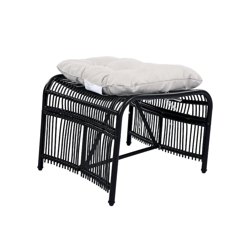 Roomfitters Ensemble de mobilier de patio en osier 3 pièces avec chaise longue, pouf et coussins pour jardin ou terrasse