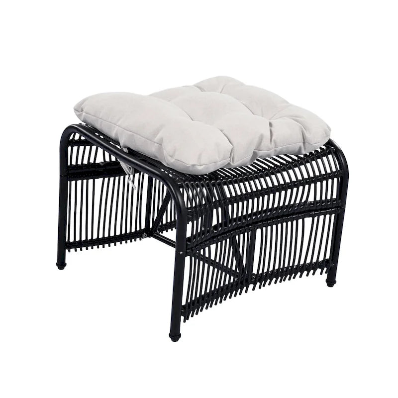 Roomfitters Ensemble de mobilier de patio en osier 3 pièces avec chaise longue, pouf et coussins pour jardin ou terrasse