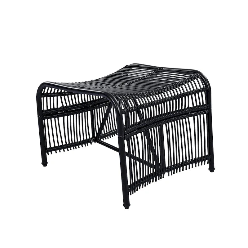 Roomfitters Ensemble de mobilier de patio en osier 3 pièces avec chaise longue, pouf et coussins pour jardin ou terrasse