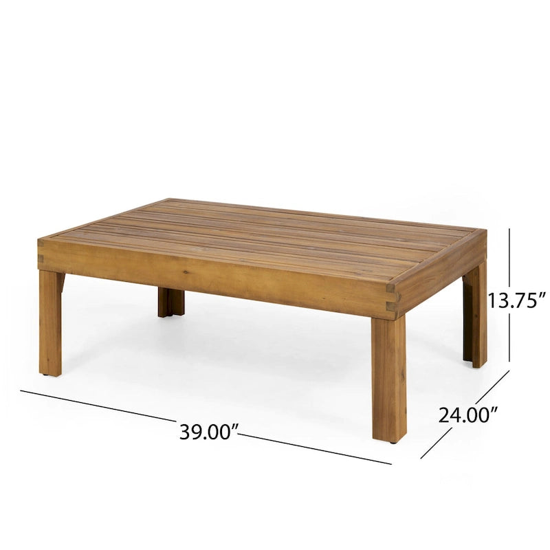 Ensemble de patio Roomfitters en bois d'acacia et osier avec causeuse, coussins et table basse, beige teck