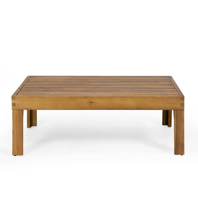 Ensemble de patio Roomfitters en bois d'acacia et osier avec causeuse, coussins et table basse, beige teck