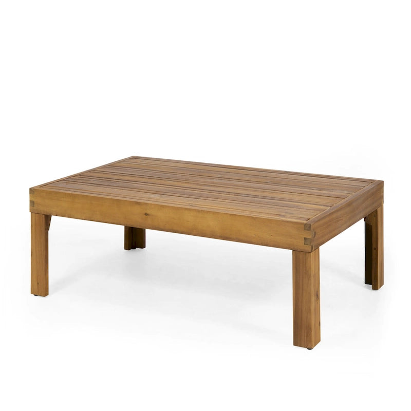 Ensemble de patio Roomfitters en bois d'acacia et osier avec causeuse, coussins et table basse, beige teck