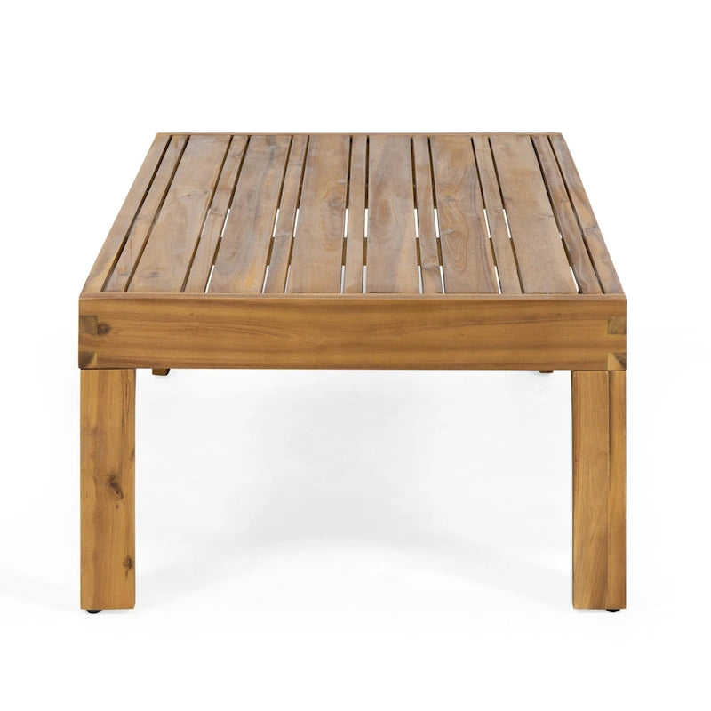 Ensemble de patio Roomfitters en bois d'acacia et osier avec causeuse, coussins et table basse, beige teck