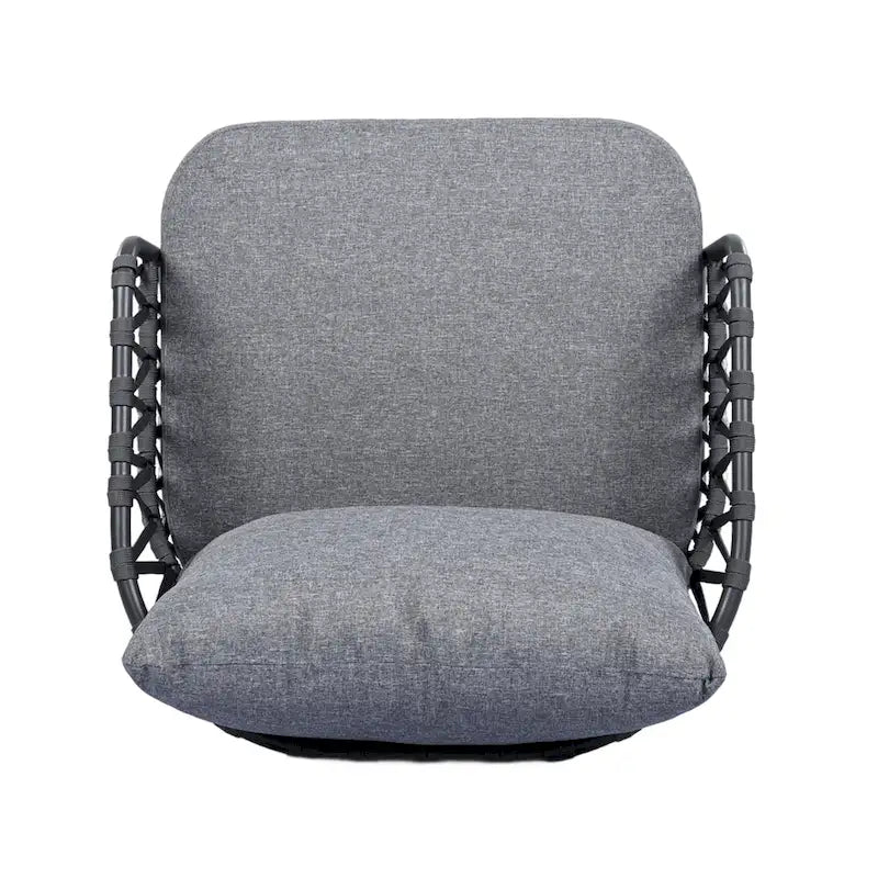 Roomfitters Salon de conversation de jardin 4 pièces avec dossier en corde tressée, coussins et chaises à structure métallique