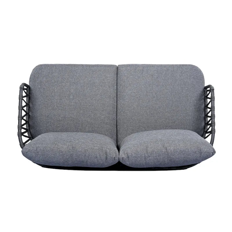 Roomfitters Salon de conversation de jardin 4 pièces avec dossier en corde tressée, coussins et chaises à structure métallique