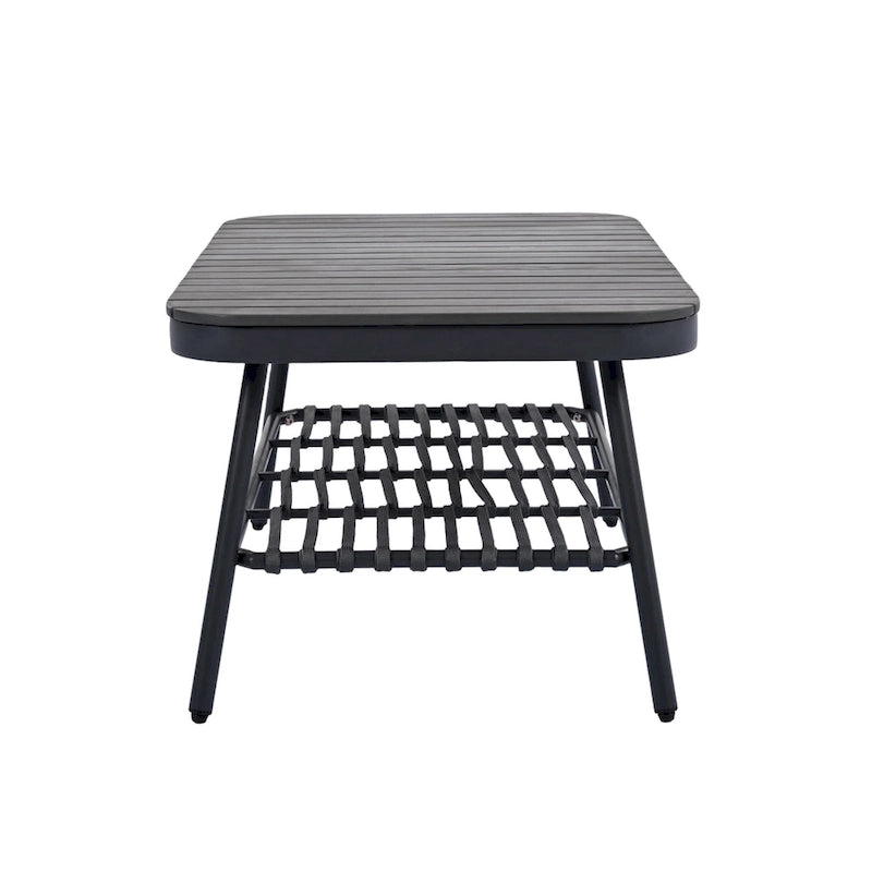 Roomfitters Salon de conversation de jardin 4 pièces avec dossier en corde tressée, coussins et chaises à structure métallique