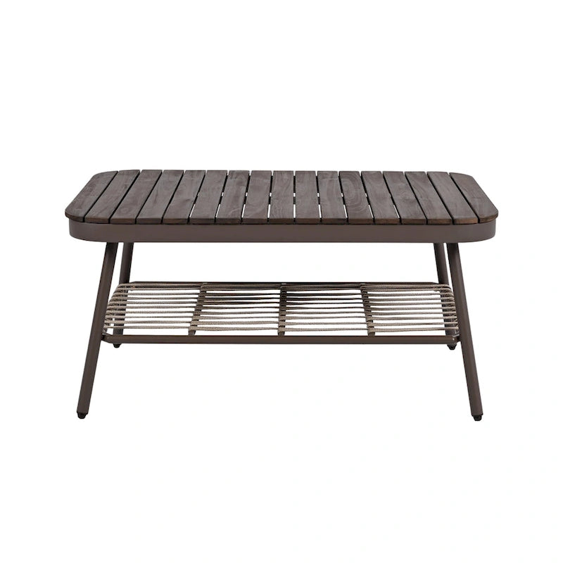 Roomfitters Salon de conversation de jardin 4 pièces avec dossier en corde tressée, coussins et chaises à structure métallique