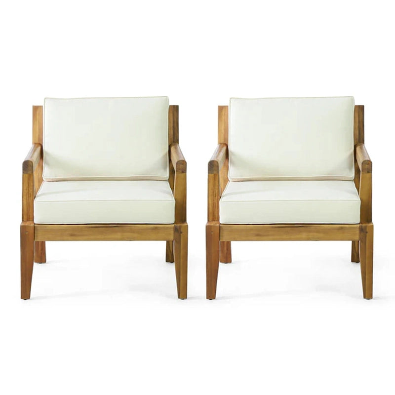 Lot de 2 fauteuils de jardin Roomfitters en bois d'acacia avec coussins imperméables pour véranda ou jardin, teck beige