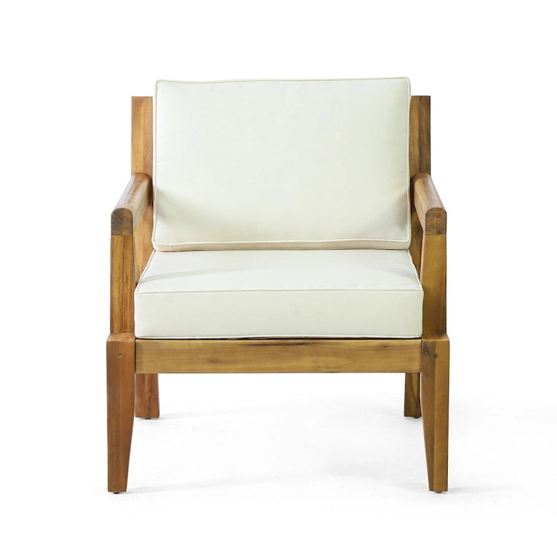 Lot de 2 fauteuils de jardin Roomfitters en bois d'acacia avec coussins imperméables pour véranda ou jardin, teck beige
