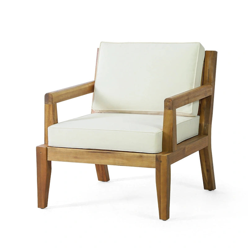 Lot de 2 fauteuils de jardin Roomfitters en bois d'acacia avec coussins imperméables pour véranda ou jardin, teck beige