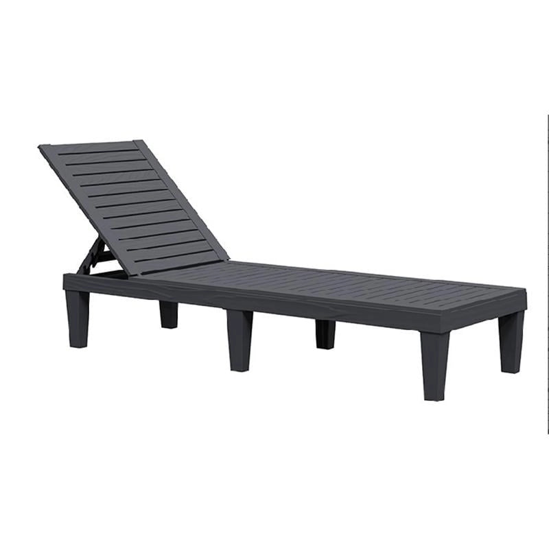 Chaise longue inclinable 5 positions avec motif aspect bois - Résine de polypropylène résistante aux intempéries et aux UV