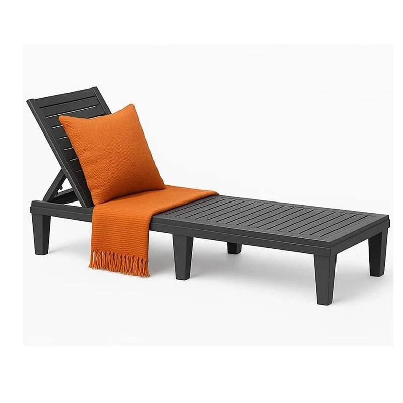 Chaise longue inclinable 5 positions avec motif aspect bois - Résine de polypropylène résistante aux intempéries et aux UV