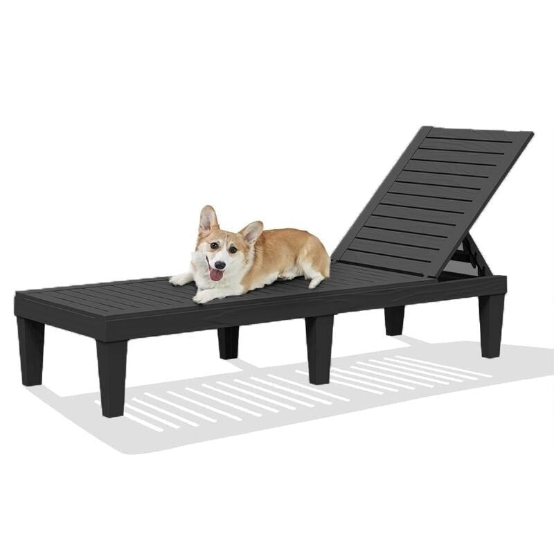 Chaise longue inclinable 5 positions avec motif aspect bois - Résine de polypropylène résistante aux intempéries et aux UV