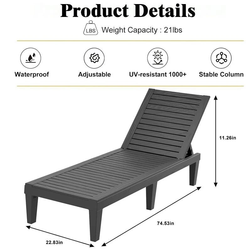 Chaise longue inclinable 5 positions avec motif aspect bois - Résine de polypropylène résistante aux intempéries et aux UV