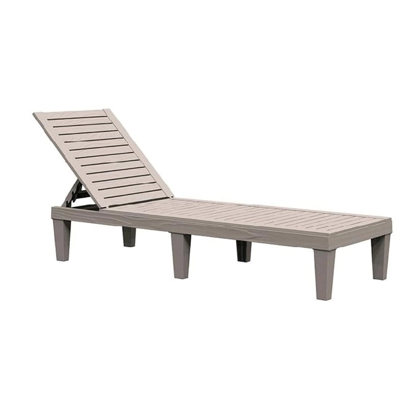 Chaise longue inclinable 5 positions avec motif aspect bois - Résine de polypropylène résistante aux intempéries et aux UV