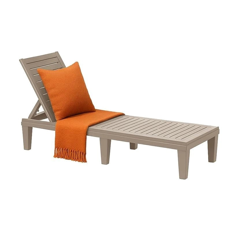 Chaise longue inclinable 5 positions avec motif aspect bois - Résine de polypropylène résistante aux intempéries et aux UV