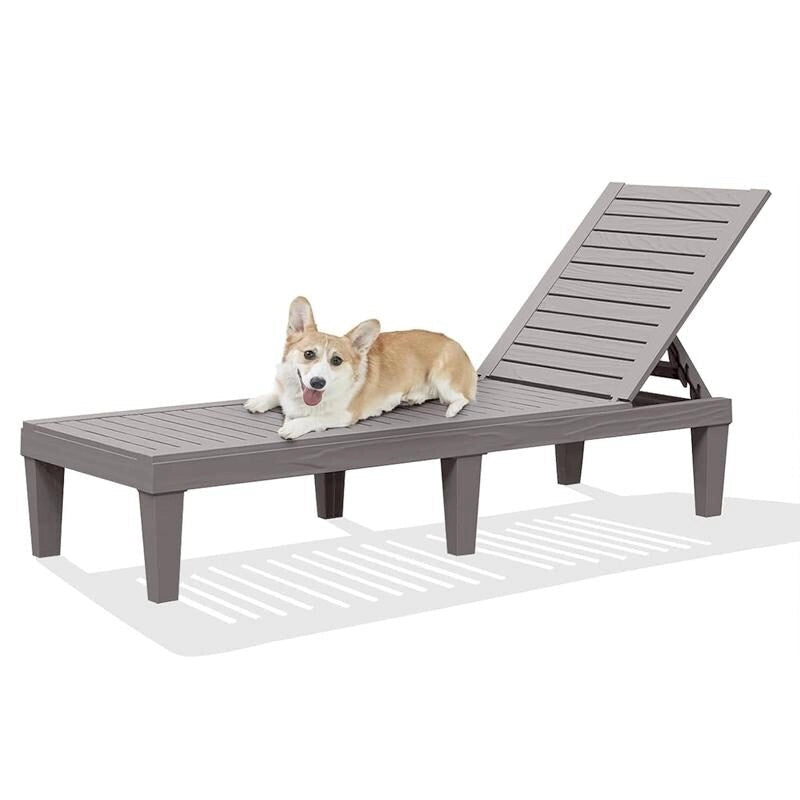 Chaise longue inclinable 5 positions avec motif aspect bois - Résine de polypropylène résistante aux intempéries et aux UV