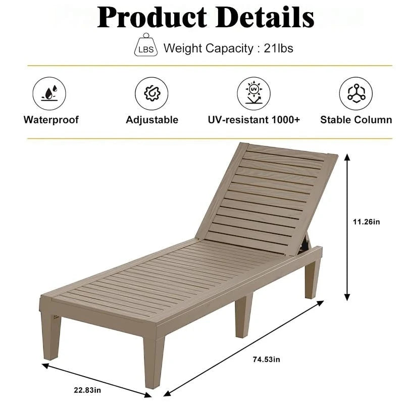 Chaise longue inclinable 5 positions avec motif aspect bois - Résine de polypropylène résistante aux intempéries et aux UV