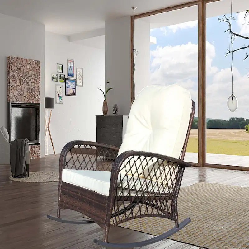 Fauteuil à bascule d'extérieur en osier avec siège large, fauteuil en rotin tout temps pour piscine, jardin, véranda, arrière-cour