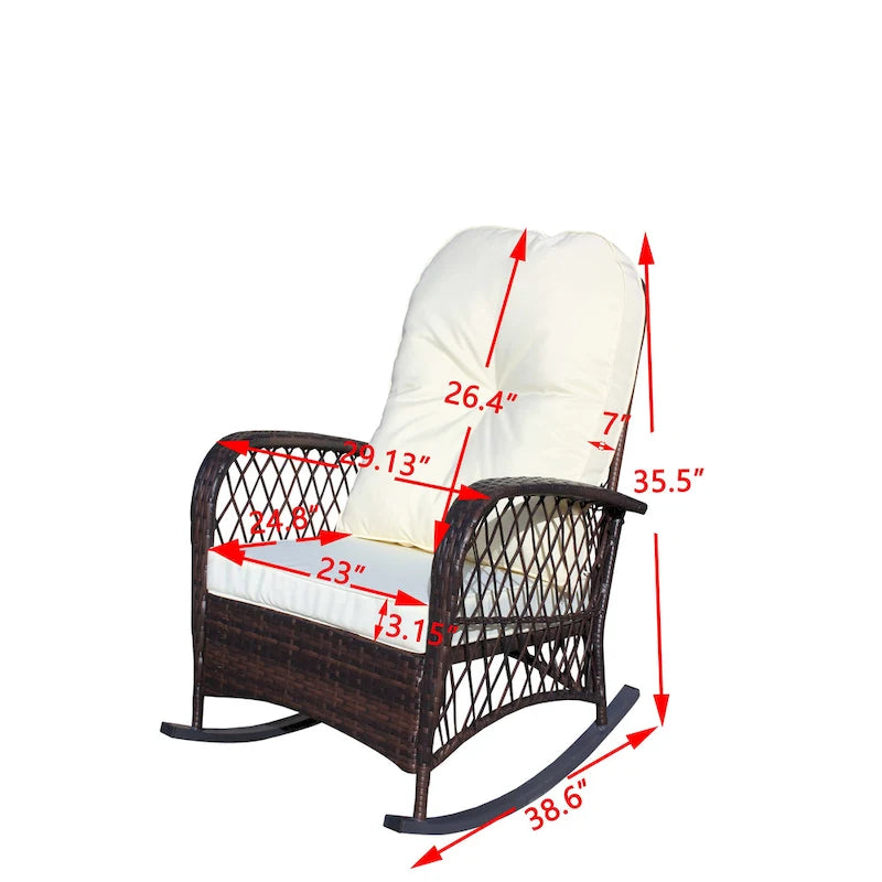 Fauteuil à bascule d'extérieur en osier avec siège large, fauteuil en rotin tout temps pour piscine, jardin, véranda, arrière-cour