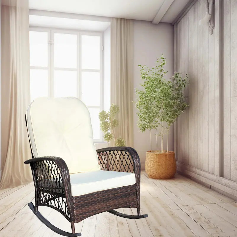 Fauteuil à bascule d'extérieur en osier avec siège large, fauteuil en rotin tout temps pour piscine, jardin, véranda, arrière-cour