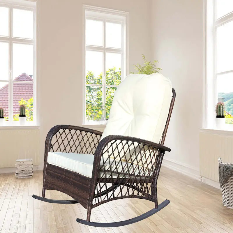 Fauteuil à bascule d'extérieur en osier avec siège large, fauteuil en rotin tout temps pour piscine, jardin, véranda, arrière-cour
