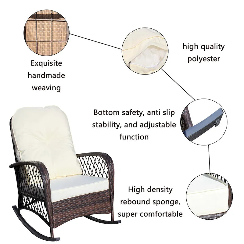 Fauteuil à bascule d'extérieur en osier avec siège large, fauteuil en rotin tout temps pour piscine, jardin, véranda, arrière-cour