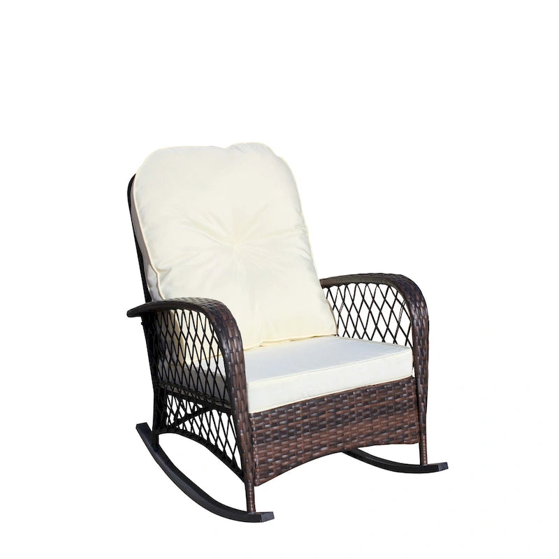 Fauteuil à bascule d'extérieur en osier avec siège large, fauteuil en rotin tout temps pour piscine, jardin, véranda, arrière-cour