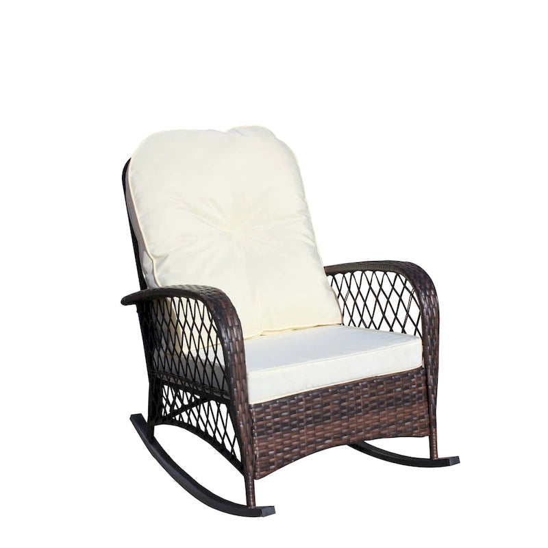 Fauteuil à bascule d'extérieur en osier avec siège large, fauteuil en rotin tout temps pour piscine, jardin, véranda, arrière-cour