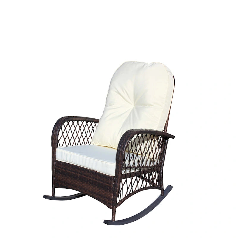 Fauteuil à bascule d'extérieur en osier avec siège large, fauteuil en rotin tout temps pour piscine, jardin, véranda, arrière-cour