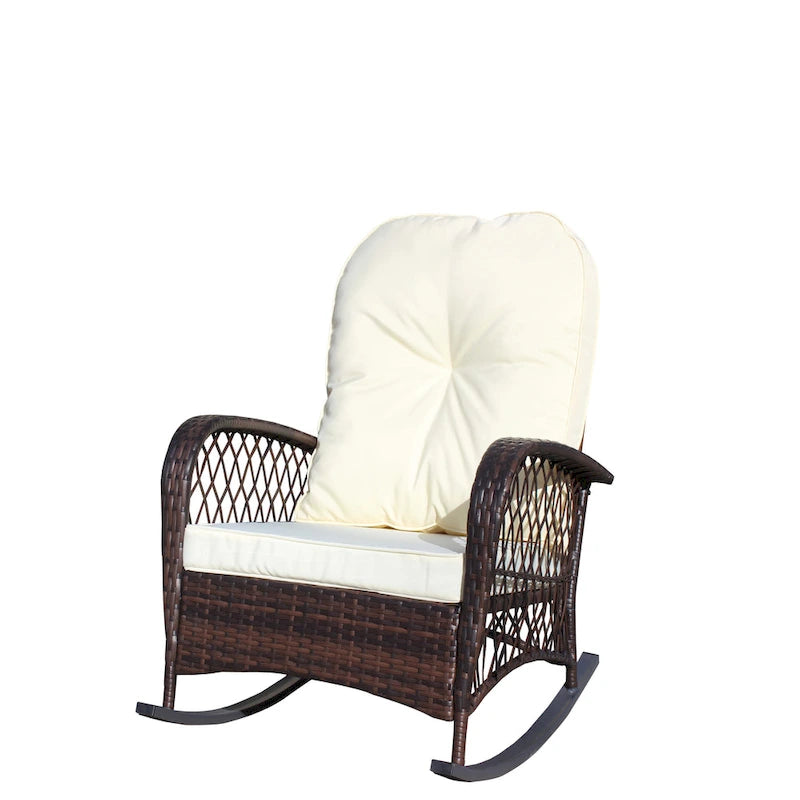 Fauteuil à bascule d'extérieur en osier avec siège large, fauteuil en rotin tout temps pour piscine, jardin, véranda, arrière-cour